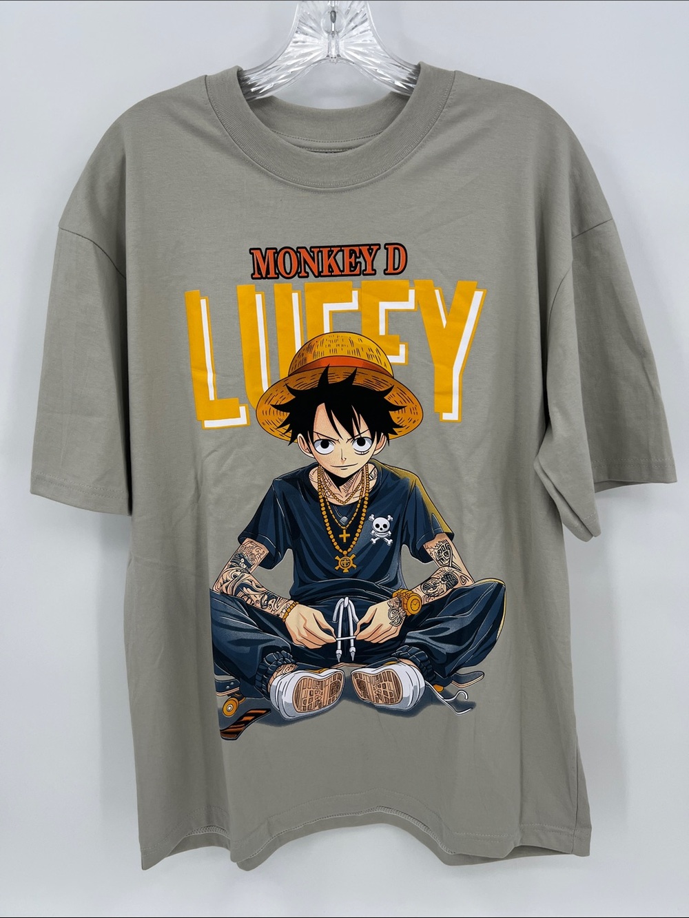 Monkey D Luffy Graphic Tee in Olive with Yellow Accent